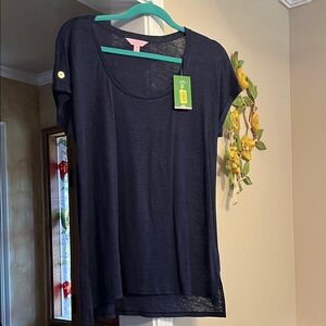 Women's Navy Short Sleeve Scoop Neck Top